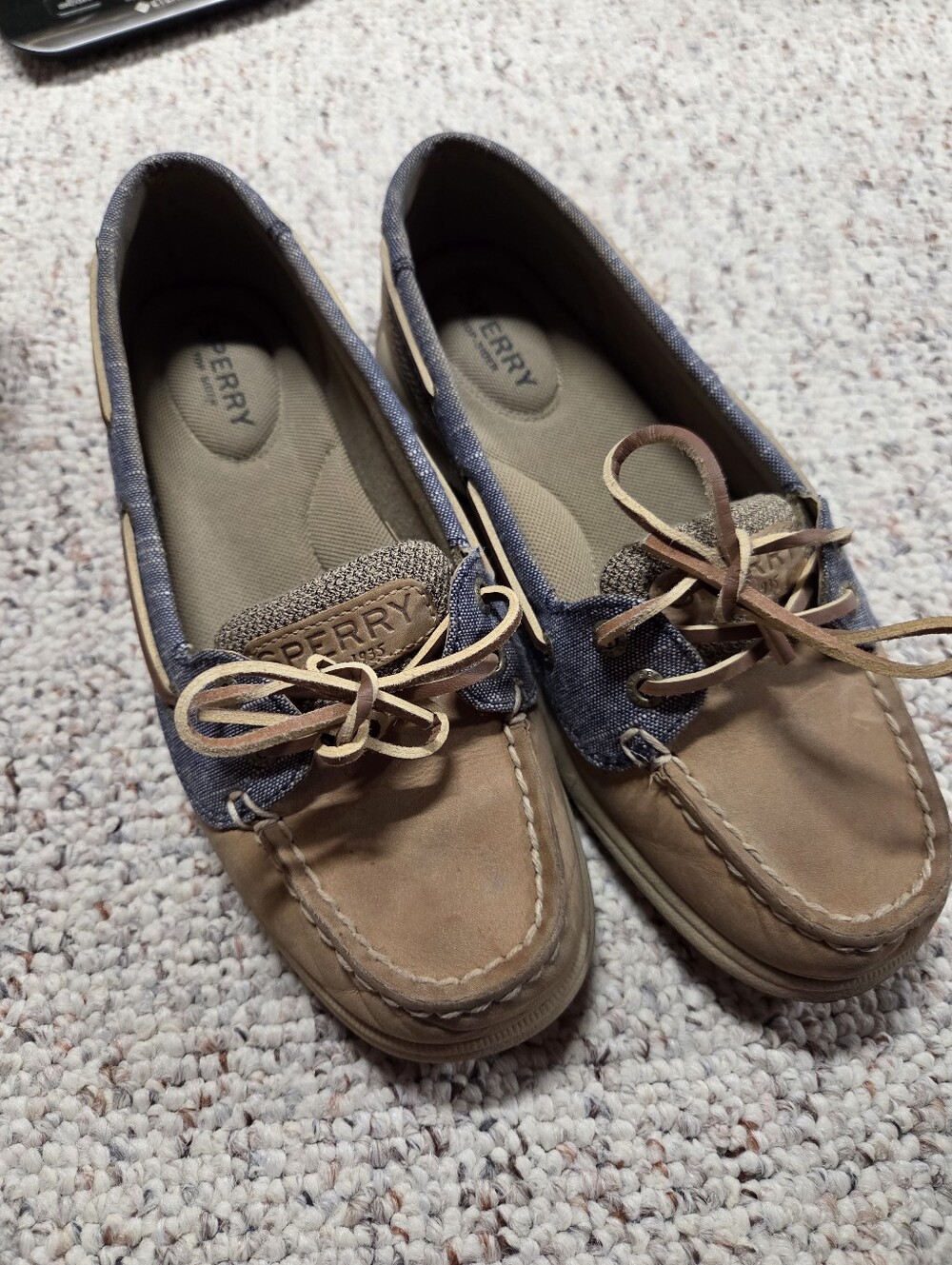 Sperry Women’s Tan and Navy Boat Shoes